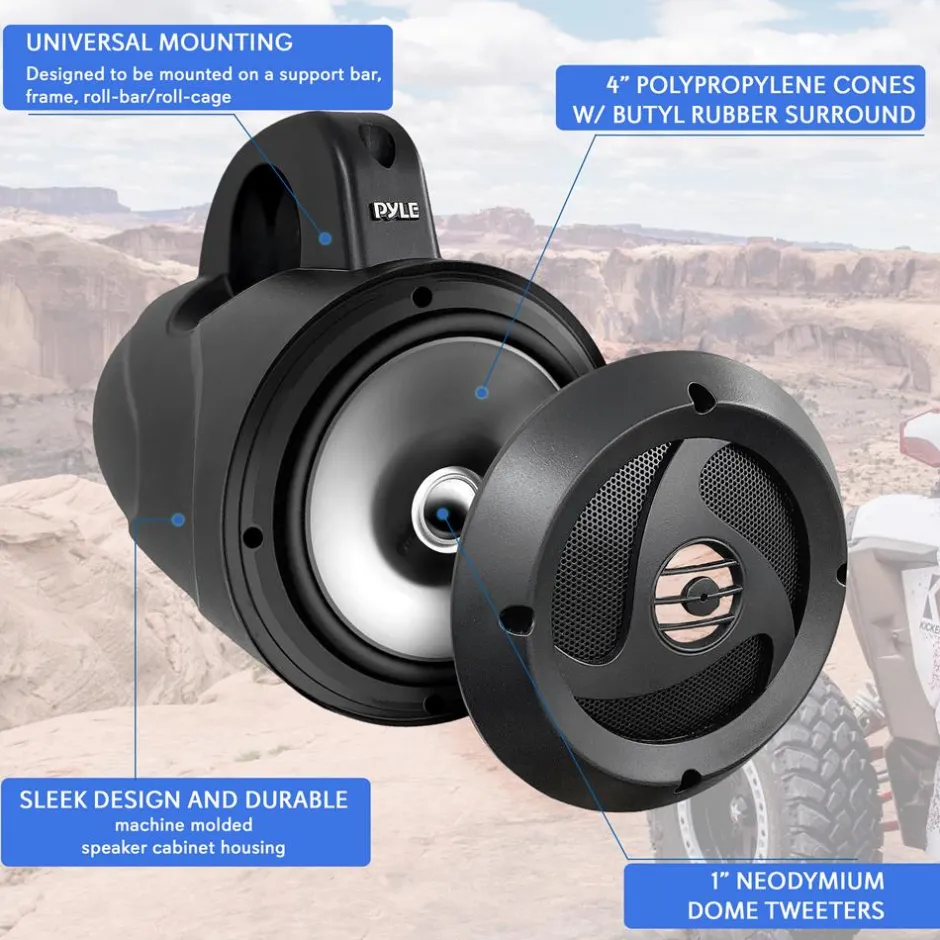 Waterproof Off-Road Speakers 900W Marine Grade 4" Pair<Pyle New