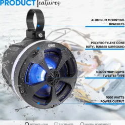 Waterproof Off-Road Speakers 1000W Bluetooth RGB Lights for ATV/UTV<Pyle Clearance