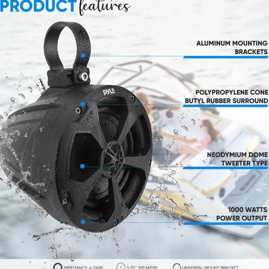Waterproof Off-Road Speakers 1000W Bluetooth Marine Grade 5.25"<Pyle Best