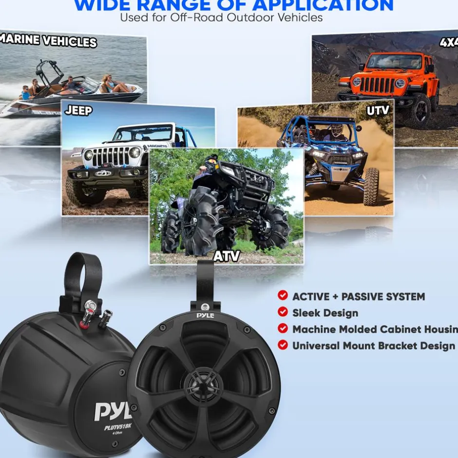 Waterproof Off-Road Speakers 1000W Bluetooth Marine Grade 5.25"<Pyle Best