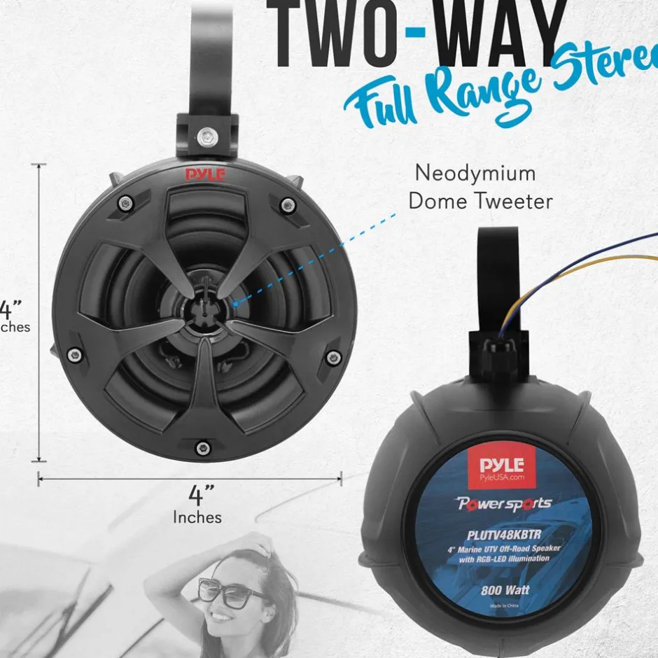 Waterproof Off-Road Speakers 800W RGB Lights Bluetooth Marine Grade<Pyle Online