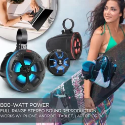 Waterproof Off-Road Speakers 800W RGB Lights Bluetooth Marine Grade<Pyle Online