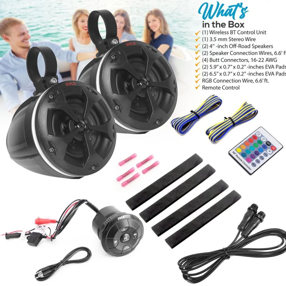 Waterproof Off-Road Speakers 800W RGB Lights Bluetooth Marine Grade<Pyle Online