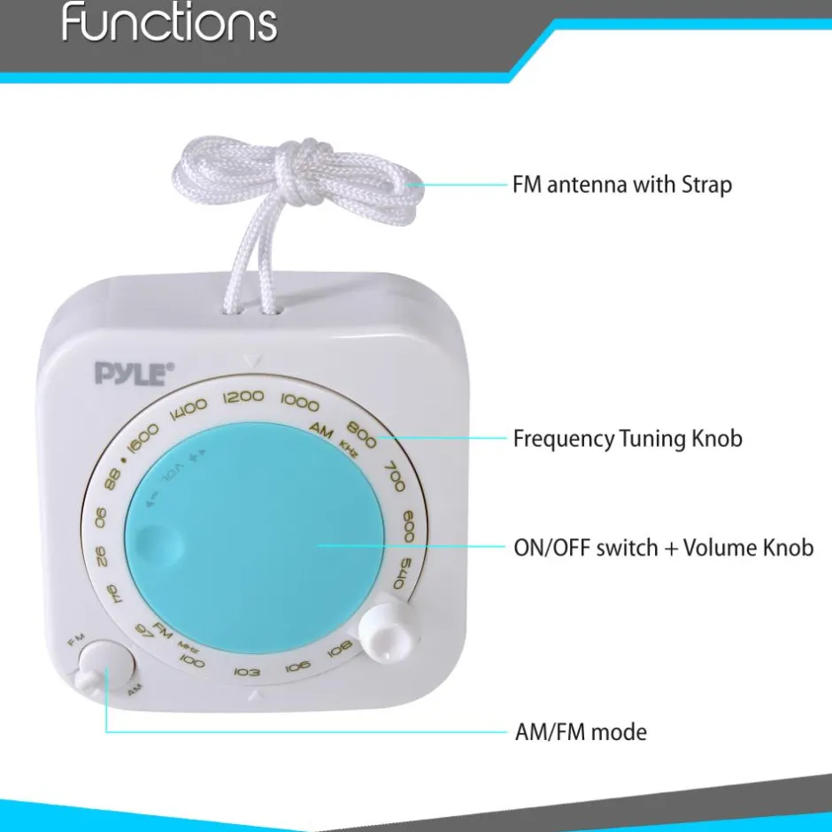 Waterproof Shower Radio - Portable AM/FM with Hanging Strap<Pyle Sale