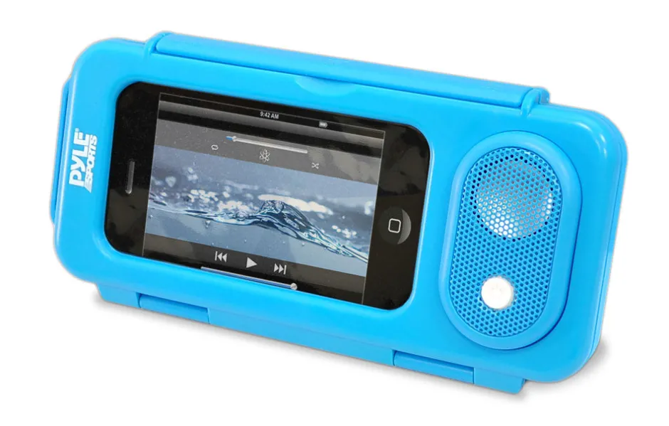 Waterproof Speaker Case Amplifies Sound Clear Plastic Blue<Pyle