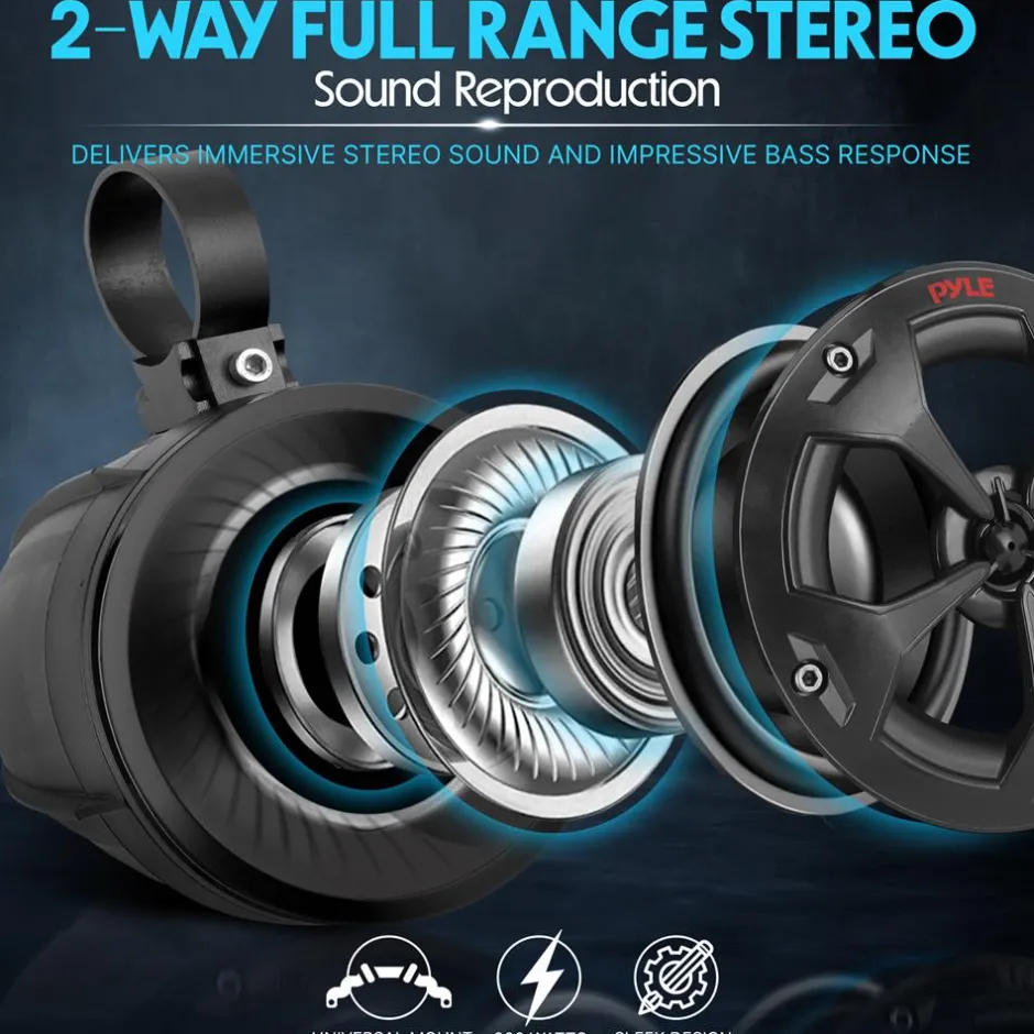 2-Way Bluetooth Marine Speakers 800W Waterproof IP65 White<Pyle Clearance