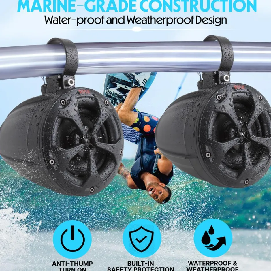 2-Way Bluetooth Marine Speakers 800W Waterproof IP65 White<Pyle Clearance