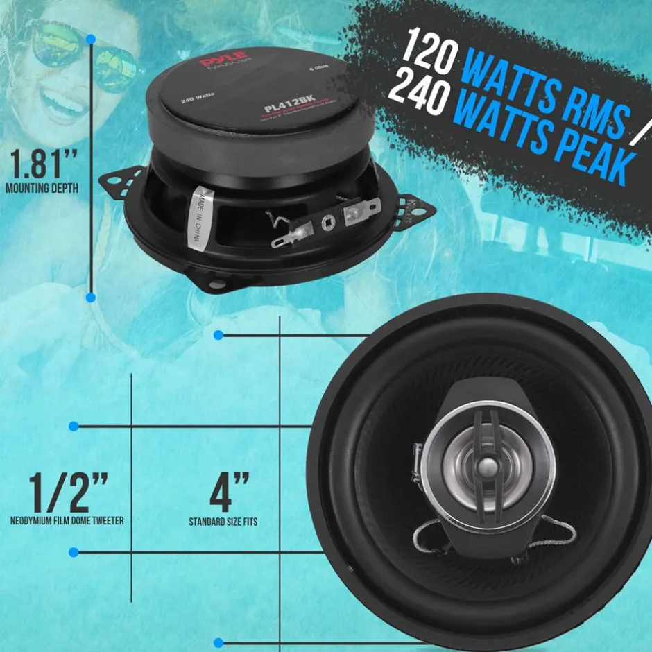 2-Way Car Stereo Speakers 240W Coaxial Low Distortion Black<Pyle Clearance