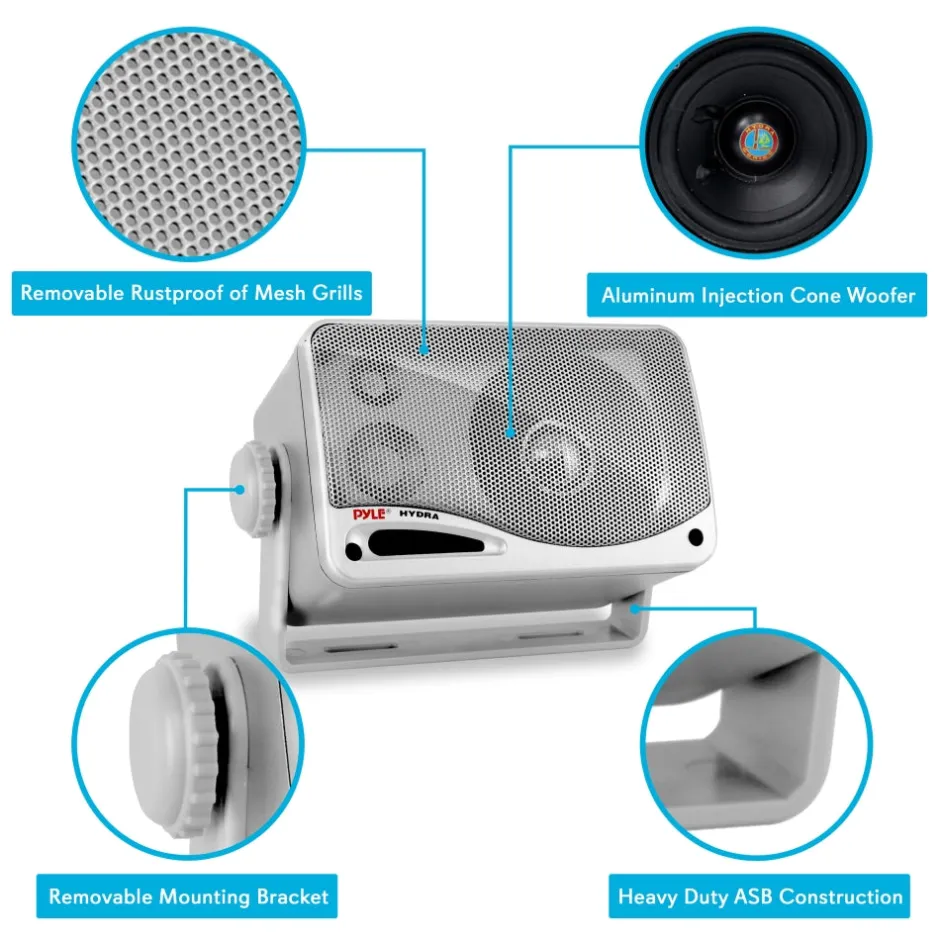 3-Way Waterproof Marine Speakers 200W Aluminum Woofer Silver<Pyle