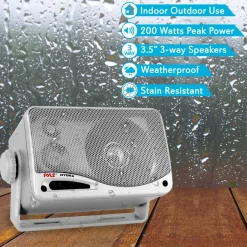 3-Way Waterproof Marine Speakers 200W Aluminum Woofer Silver<Pyle