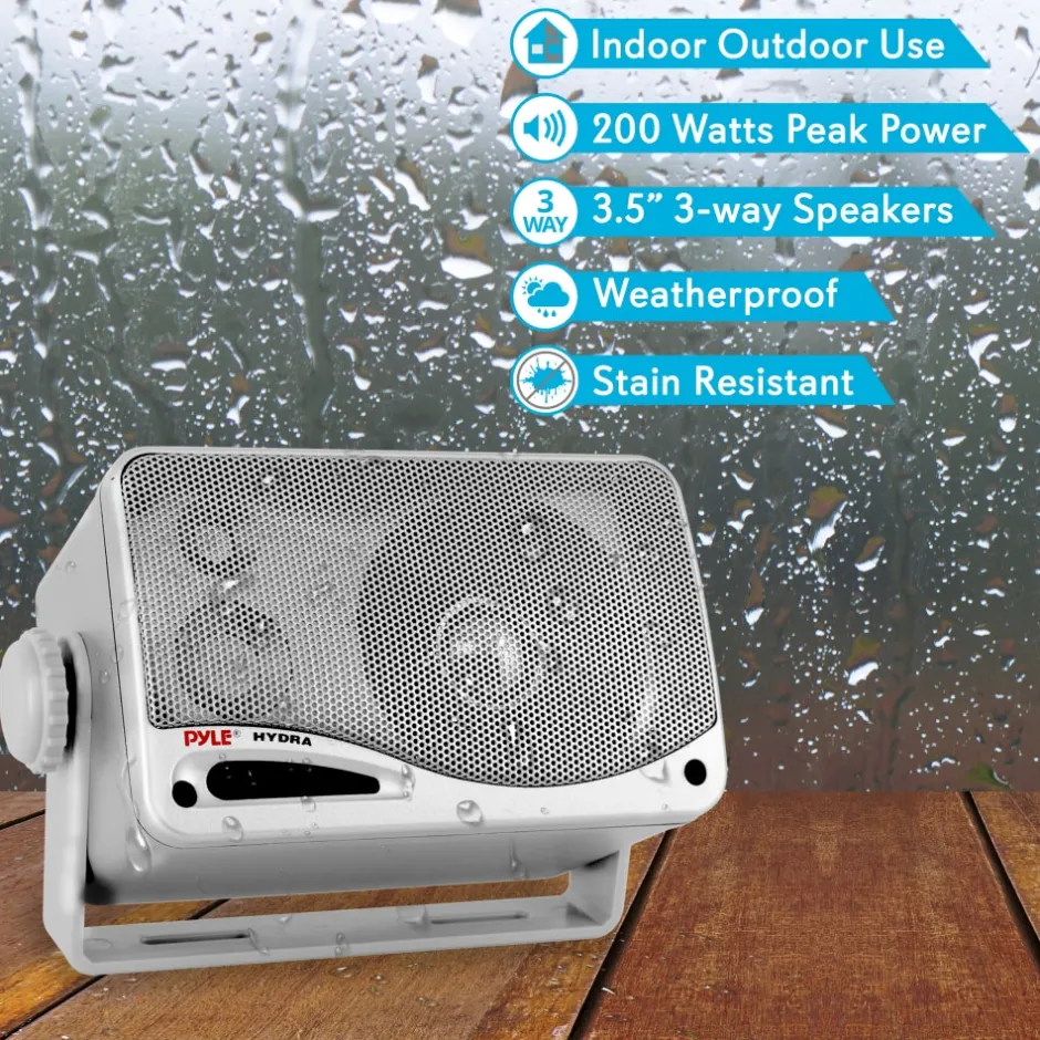3-Way Waterproof Marine Speakers 200W Aluminum Woofer Silver<Pyle