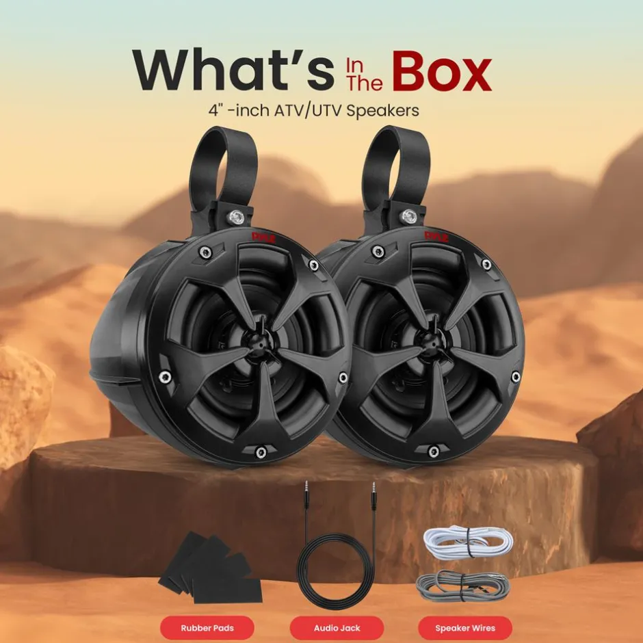 2-Way Waterproof Off-Road Speakers 800W Marine Grade, 4" Woofer, Black<Pyle Discount