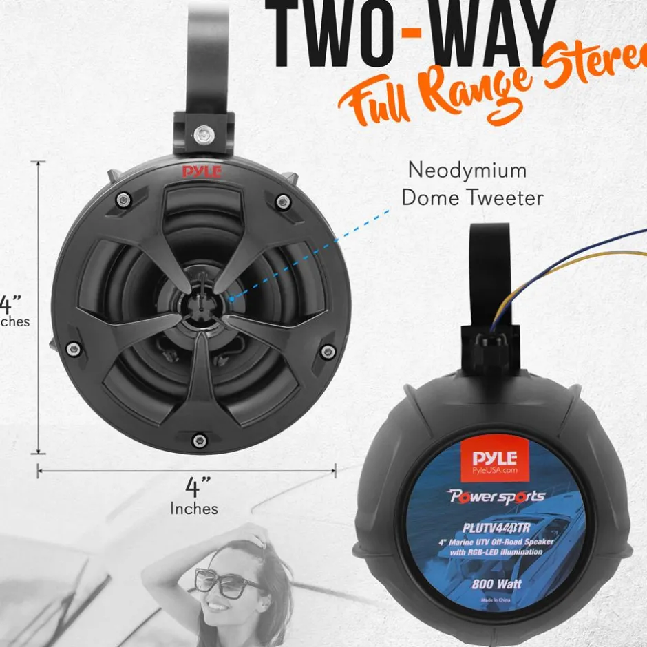 2-Way Waterproof Off-Road Speakers 800W RGB Lights Marine Grade<Pyle