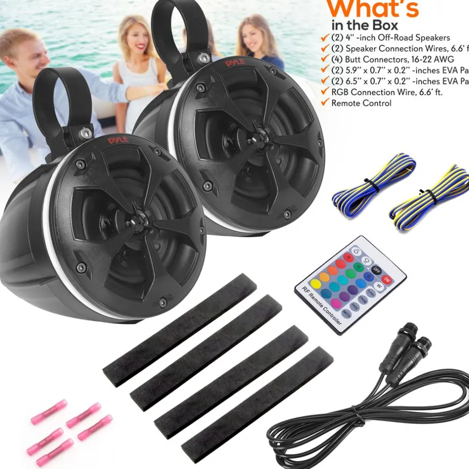 2-Way Waterproof Off-Road Speakers 800W RGB Lights Marine Grade<Pyle