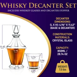 Whiskey Decanter Set Enhances Flavor Crystal Glass 850ml 4 Glasses<NutriChef Hot