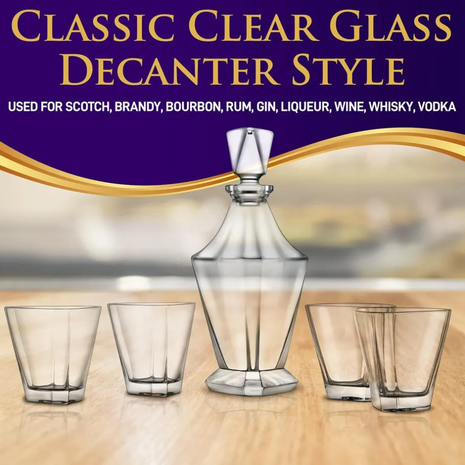 Whiskey Decanter Set Enhances Flavor Crystal Glass 850ml 4 Glasses<NutriChef Hot