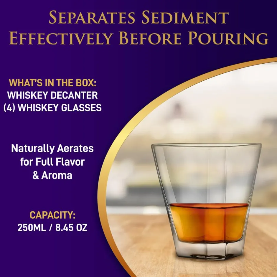 Whiskey Decanter Set Enhances Flavor Crystal Glass 850ml 4 Glasses<NutriChef Hot
