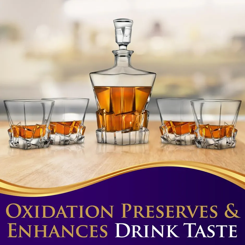 Whiskey Decanter Set Enhances Flavor Crystal Glass Clear<NutriChef Sale