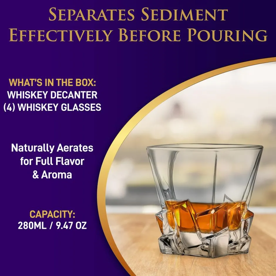 Whiskey Decanter Set Enhances Flavor Crystal Glass Clear<NutriChef Sale
