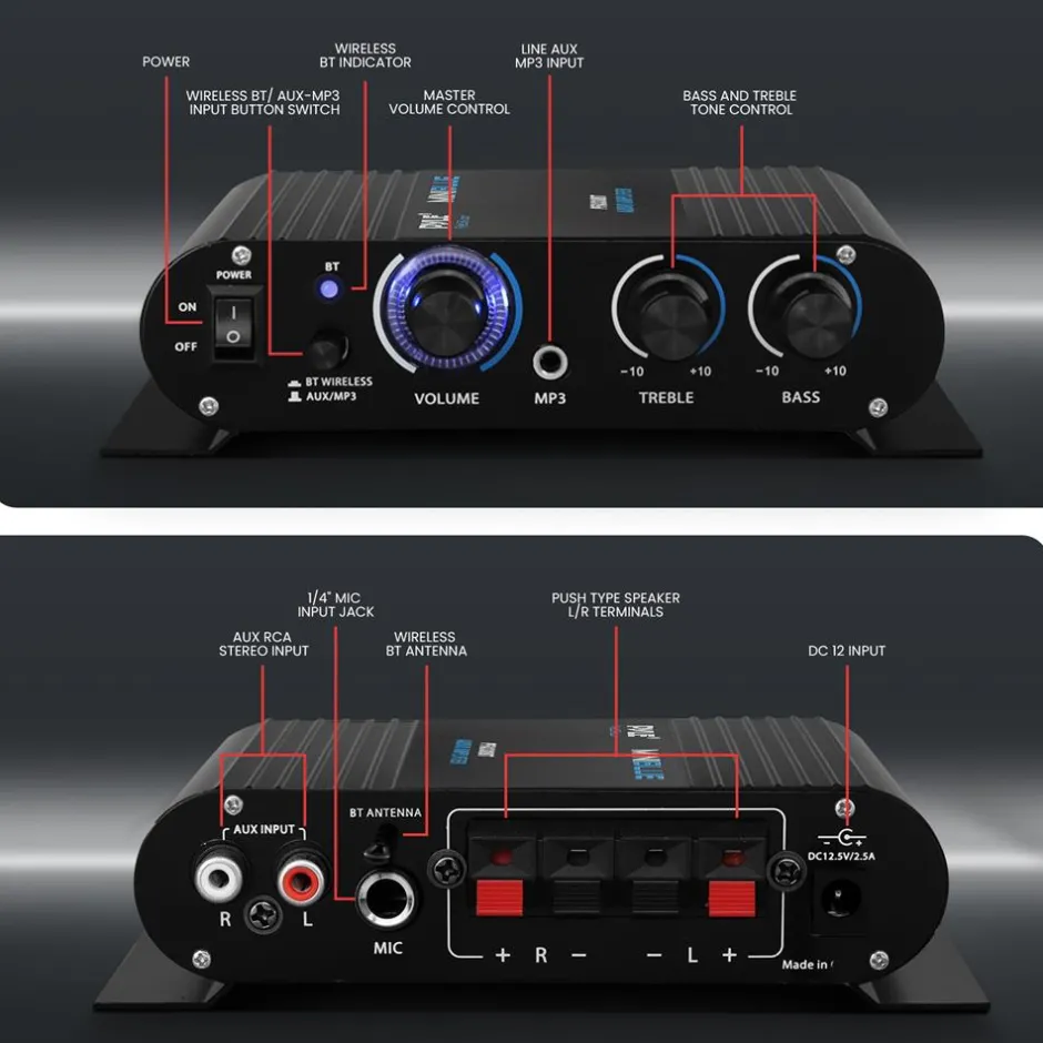 Wireless Bluetooth Mini Amplifier - 90W Power, Compact Design, Blue<Pyle Best