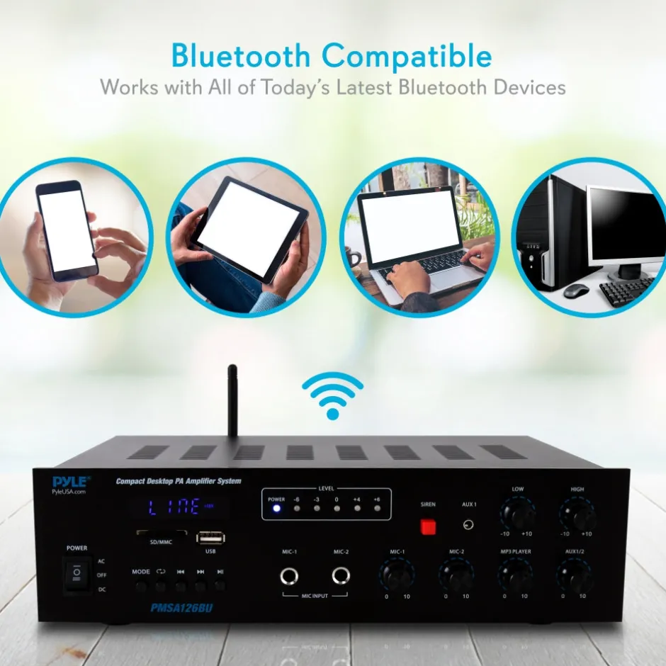 Wireless Bluetooth PA Amplifier 500W Compact Audio System w/ Mic Input<Pyle Online