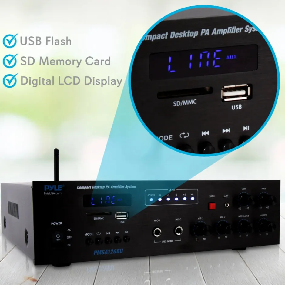 Wireless Bluetooth PA Amplifier 500W Compact Audio System w/ Mic Input<Pyle Online