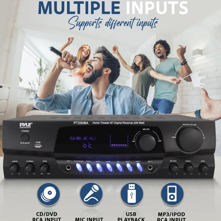 Wireless Bluetooth Streaming Stereo Receiver Amplifier with FM<Pyle Outlet