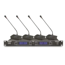 Wireless Conference Mic System, 4-Ch UHF, LCD Display, Rack Mountable<Pyle Hot