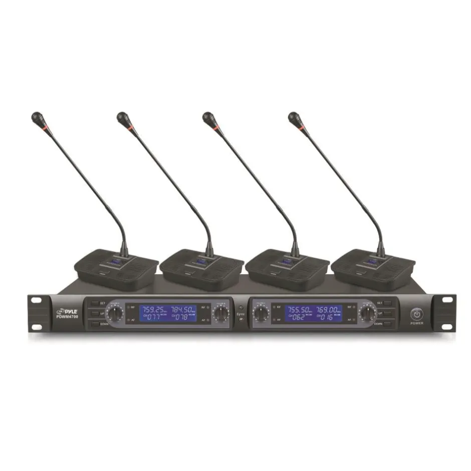 Wireless Conference Mic System, 4-Ch UHF, LCD Display, Rack Mountable<Pyle Hot