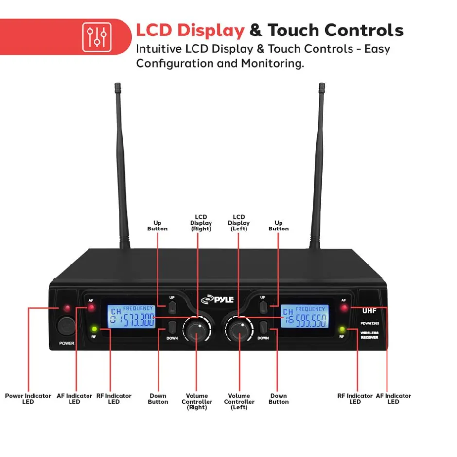 Wireless Mic System 16-Channel UHF LCD Display Rack Mountable<Pyle New