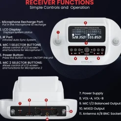 Wireless Mic System 160ft Range Rechargeable UHF Receiver 100 Channels<Pyle Clearance