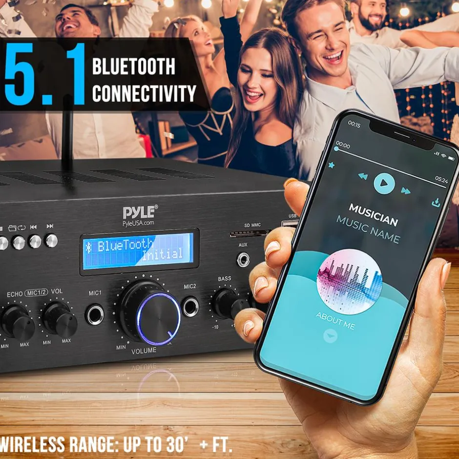 Wireless Microphone Amplifier 200W Bluetooth Streaming Dual Mic Inputs<Pyle Sale