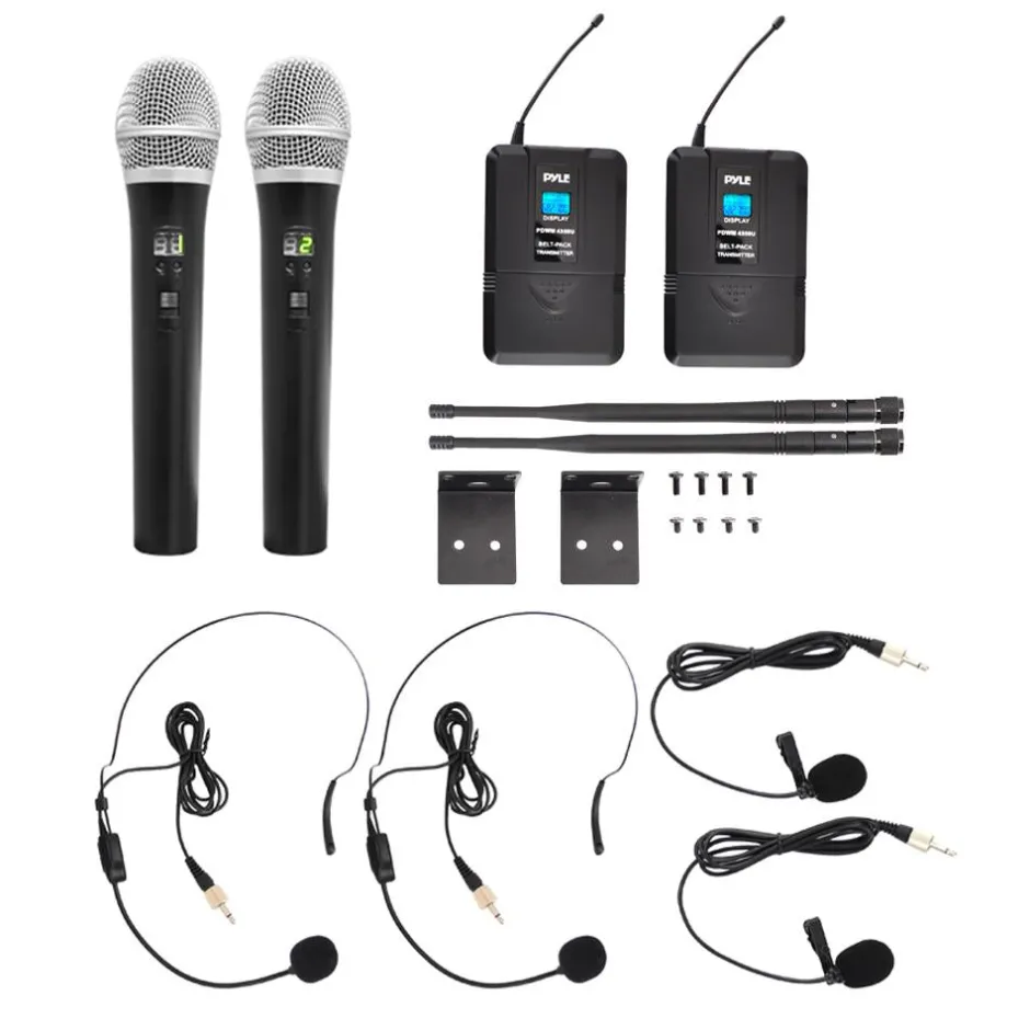 Wireless Microphone System Kit, 4-Channel UHF, Low Distortion, Includes Mics<Pyle Online