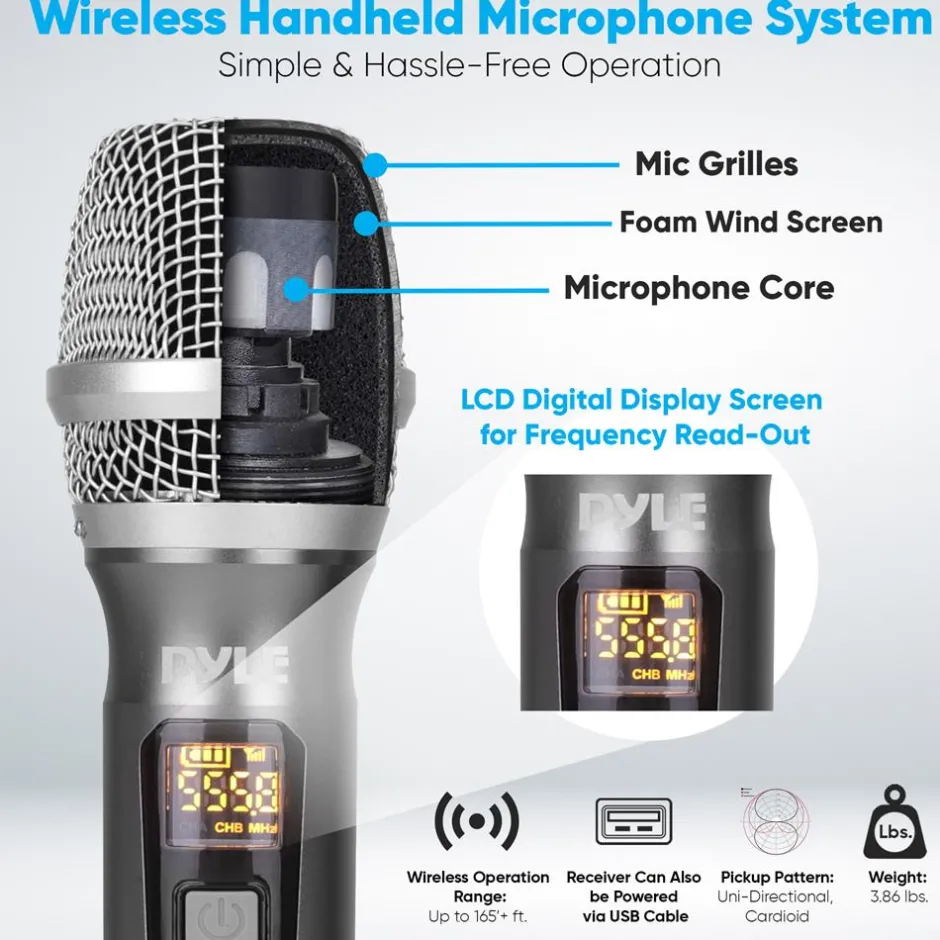 Wireless Microphone System - Reliable UHF Design, Battery Operated<Pyle Clearance