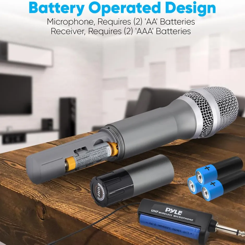 Wireless Microphone System - Reliable UHF Design, Battery Operated<Pyle Clearance