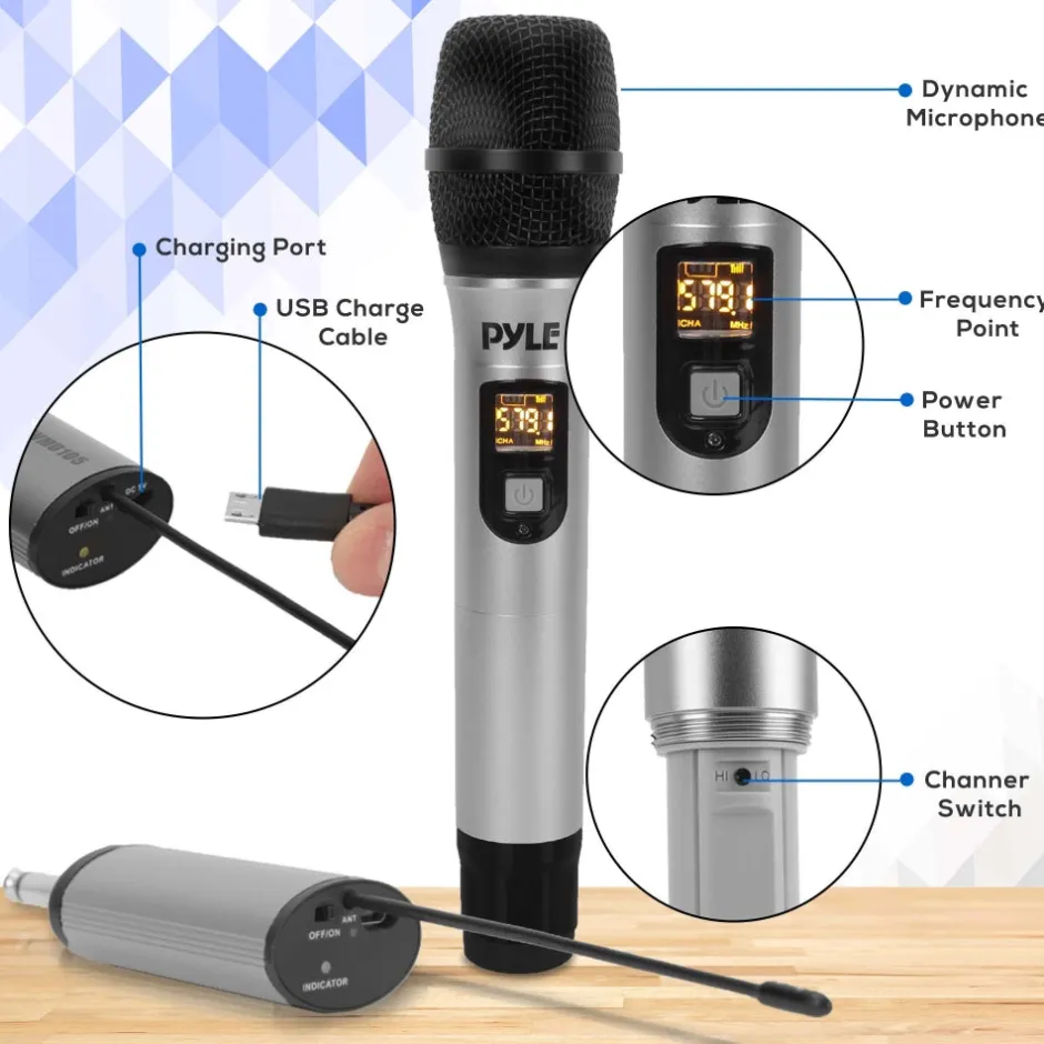 Wireless Microphone System - Crisp Audio - UHF Band - Battery Operated<Pyle Outlet