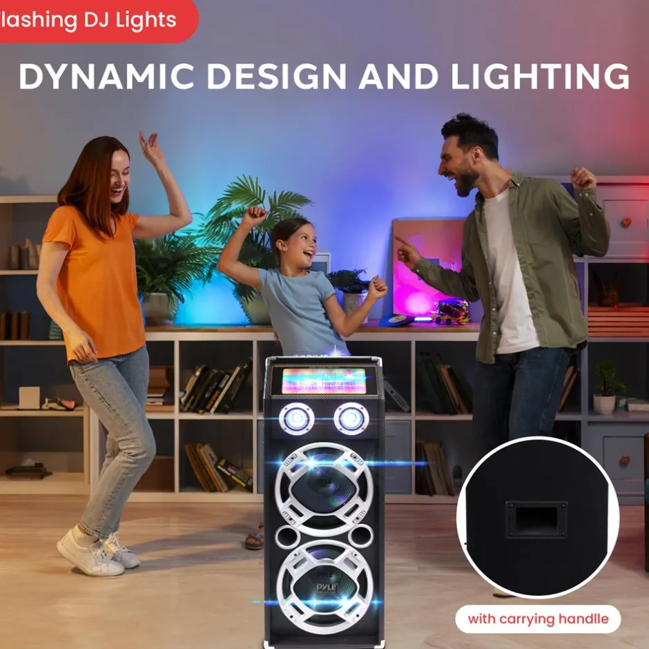 Wireless PA Speaker System 1000W Bluetooth Dual Woofers DJ Lights<Pyle Sale