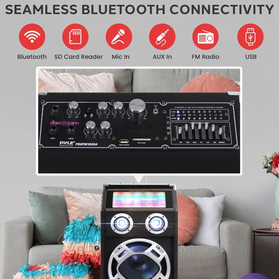 Wireless PA Speaker System 1000W Bluetooth Dual Woofers DJ Lights<Pyle Sale