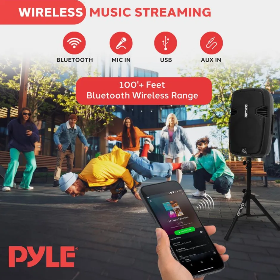 Wireless PA System Kit 1800W - Bluetooth, Dual 12" Speakers, Stands, Mic<Pyle Hot