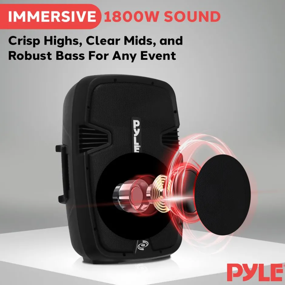Wireless PA System Kit 1800W - Bluetooth, Dual 12" Speakers, Stands, Mic<Pyle Hot