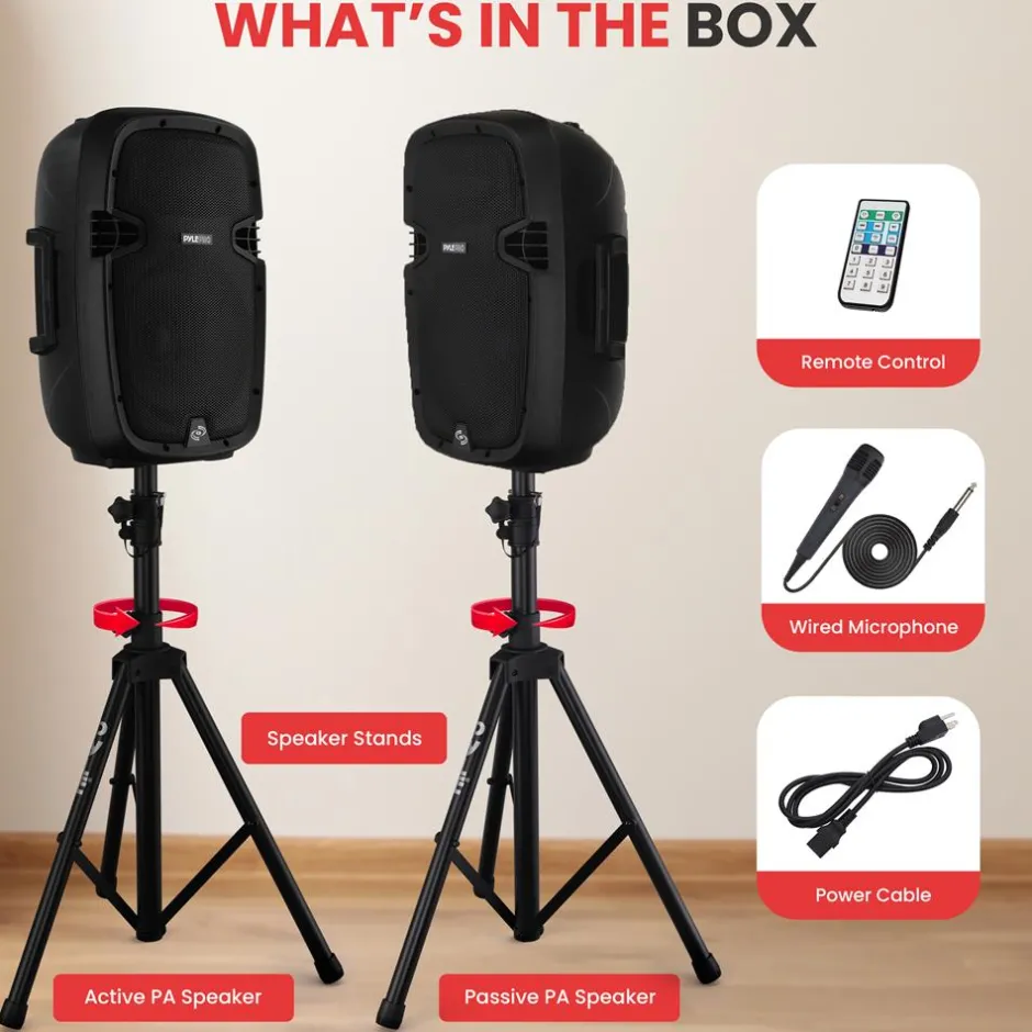 Wireless PA System 1000W Bluetooth Dual 10" Speakers w/ Stands & Mic<Pyle Outlet