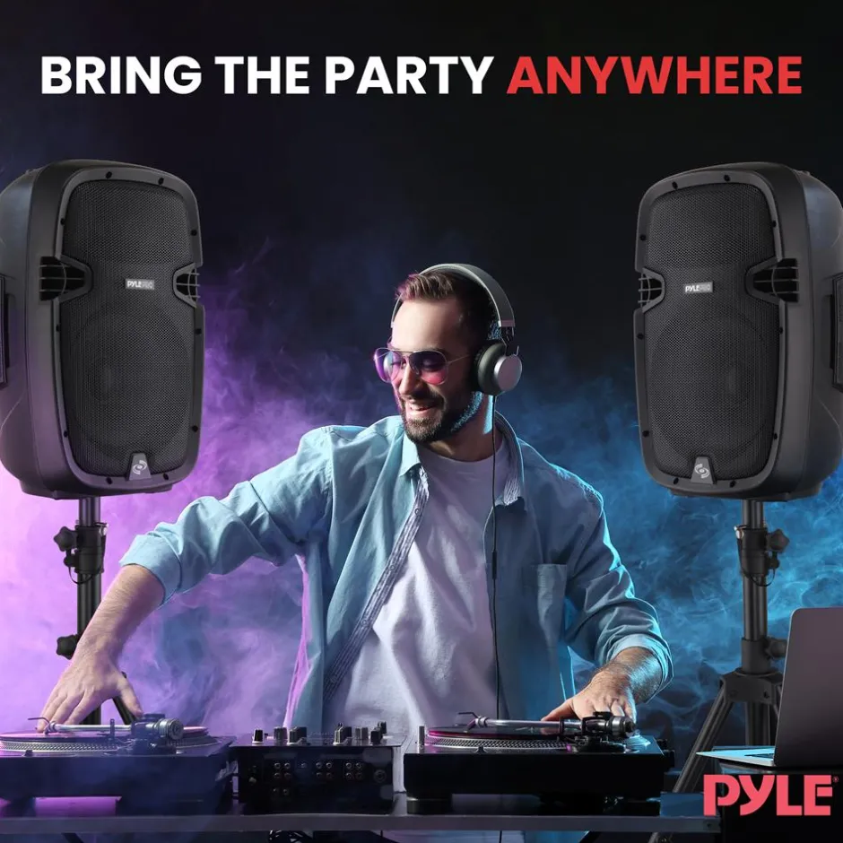 Wireless PA System 1000W Bluetooth Dual 10" Speakers w/ Stands & Mic<Pyle Outlet