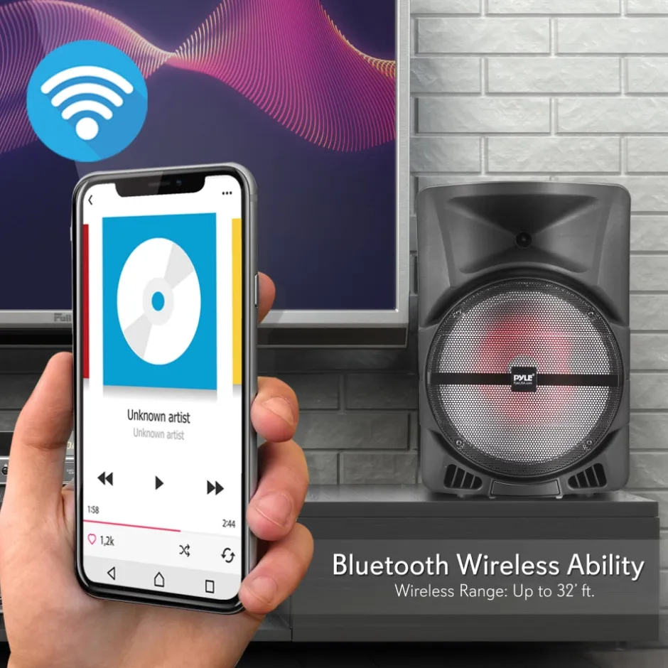 Wireless Portable PA Speaker 1200W Bluetooth LED Lights Rechargeable Battery<Pyle Hot