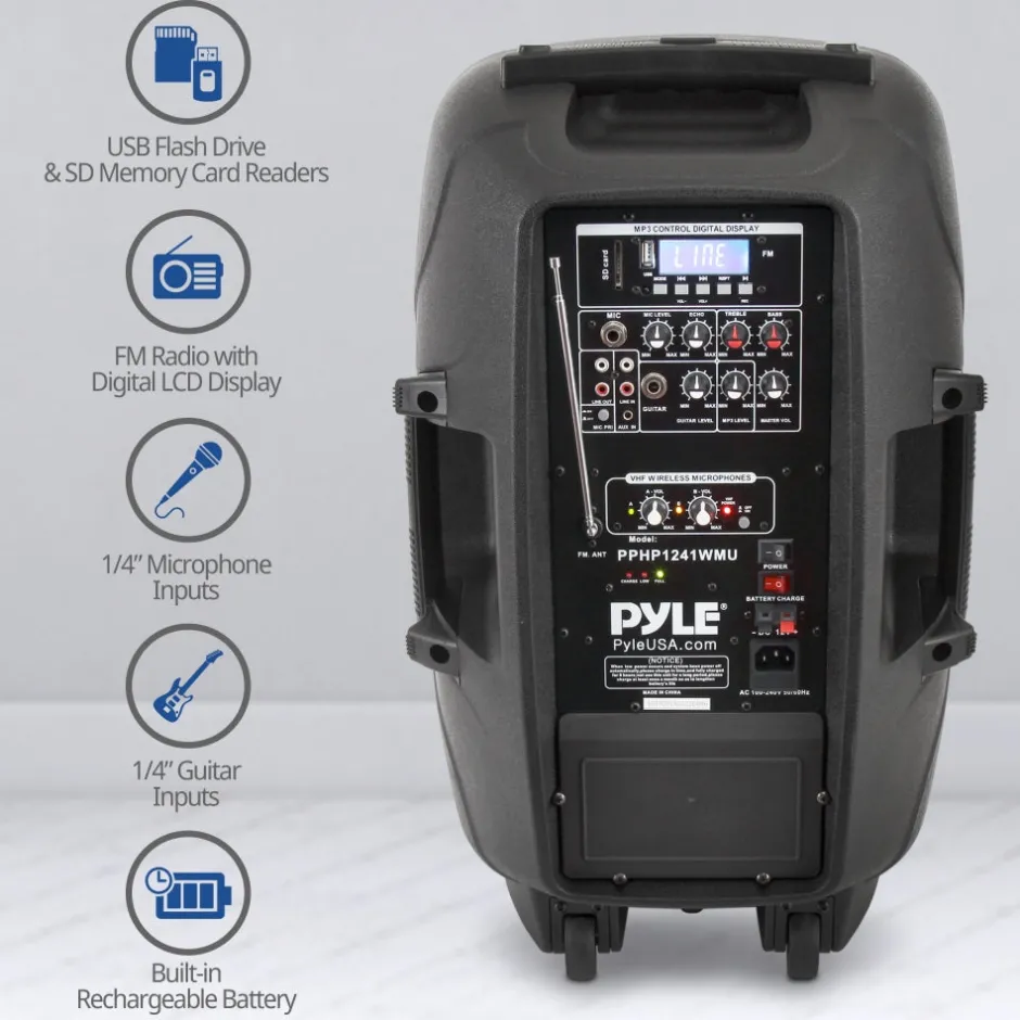 Wireless Portable PA Speaker 1000W Bluetooth 12" Subwoofer Waterproof<Pyle Best