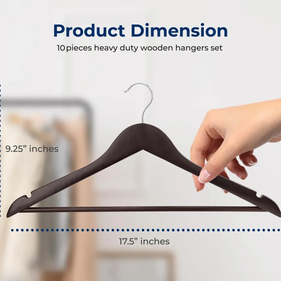 Wooden Coat Hangers 10-Pack, Durable 360° Swivel Hook, Natural Wood<SereneLife Best