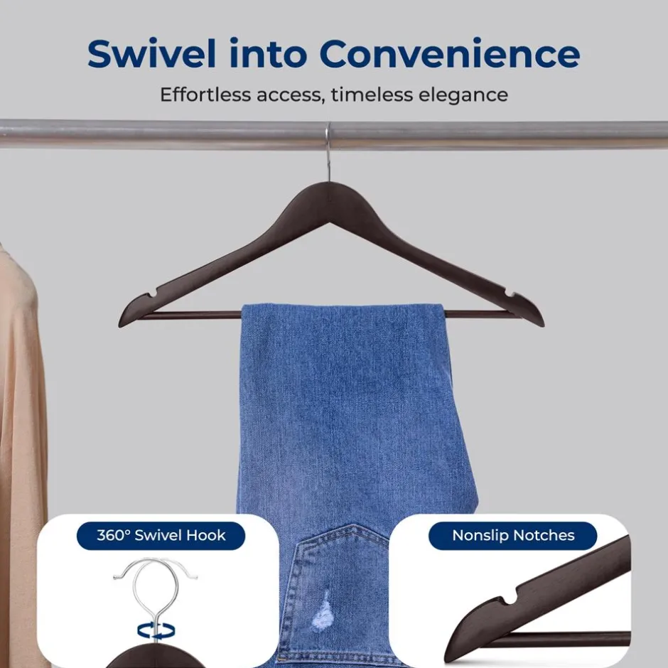 Wooden Coat Hangers 10-Pack, Durable 360° Swivel Hook, Natural Wood<SereneLife Best