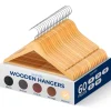Wooden Hangers 60-Pack, Heavy Duty, 360¬∞ Swivel Hook, Natural Wood<SereneLife Best