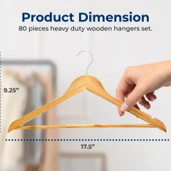 Wooden Hangers 80-Pack, Heavy Duty, 360¬∞ Swivel Hook, Natural Wood<SereneLife New