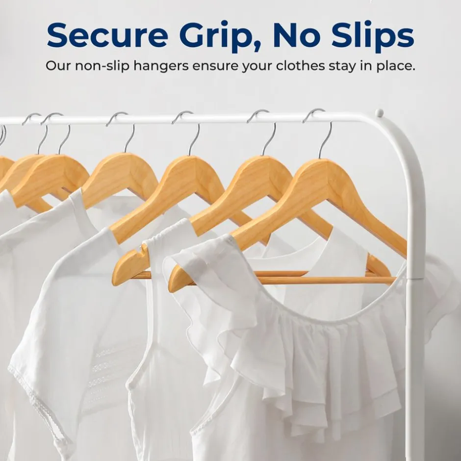 Wooden Hangers 50-Pack, Heavy Duty, 360° Swivel Hook, Natural Wood<SereneLife Hot