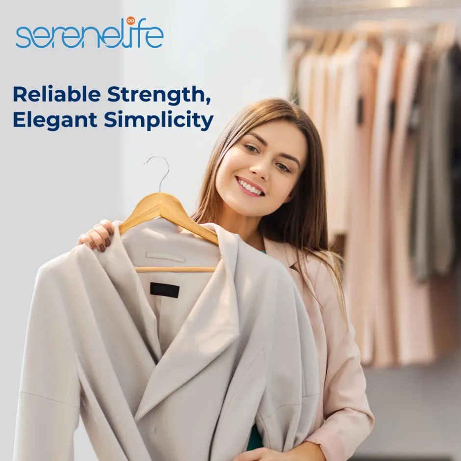 Wooden Hangers 50-Pack, Heavy Duty, 360° Swivel Hook, Natural Wood<SereneLife Hot